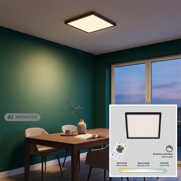Briloner Slim LED Panel 29,3x29,3cm Schwarz, dimmbar mit Fernbedienung, CCT 18W