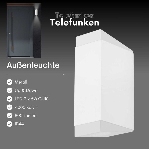 Telefunken LED Außenwandleuchte 2x GU10 IP44 Weiß