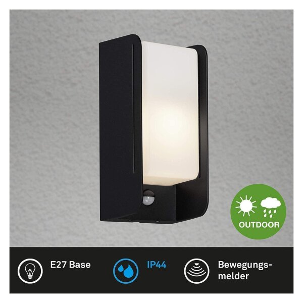 Briloner  E27 Sensor Außenlampe IP44 Eckig Schwarz