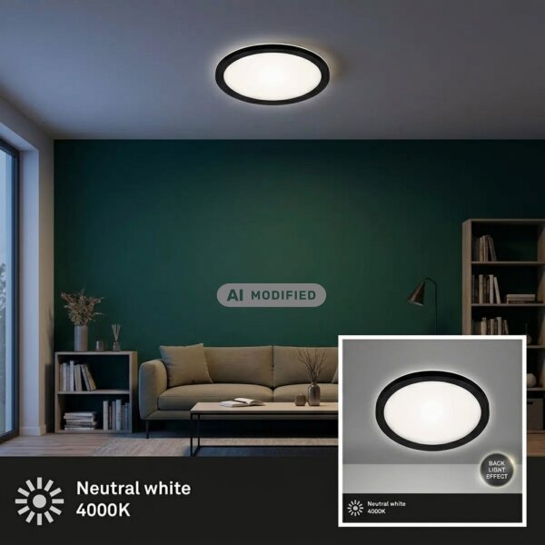 Deckenleuchte Briloner Slim LED Panel Ø19cm Schwarz mit Backlight Effekt, 12W 4000K