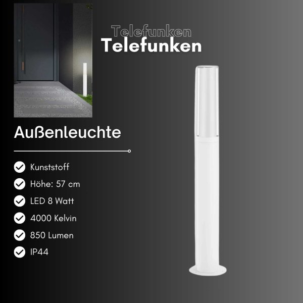 Außenleuchte Telefunken LED Weiß Wegeleuchte Gartenlampe