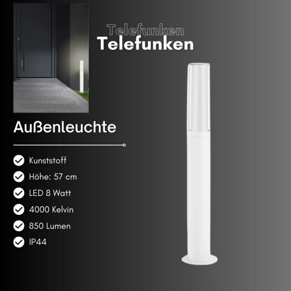 Telefunken LED Außenwegeleuchte 8W IP44 Weiß