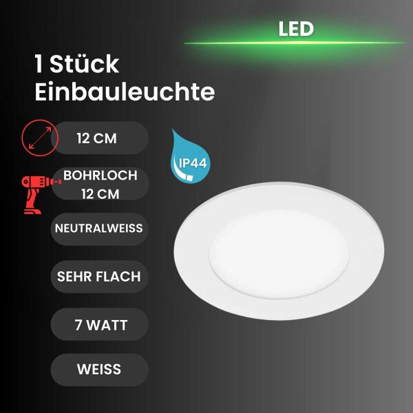 LED Einbauleuchte Flat In, Weiß, Bohrloch 10,8 cm, 7 Watt, IP44, Ø 12 cm – Briloner