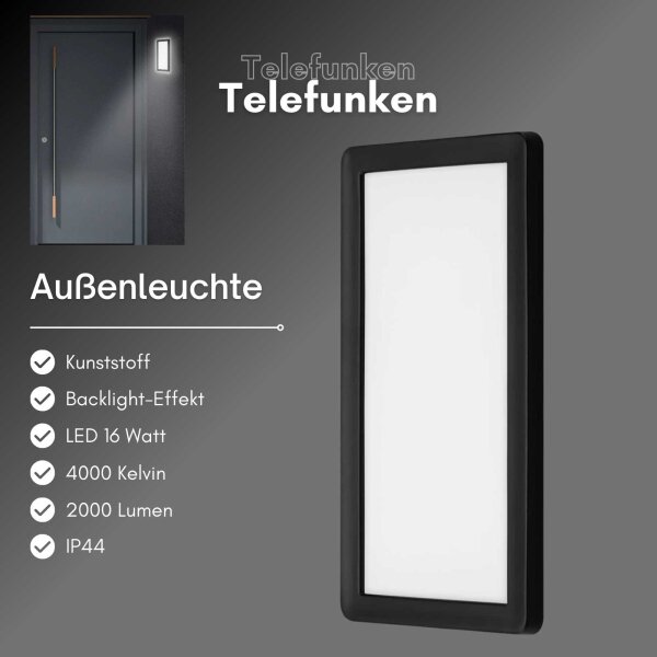 Telefunken LED Außenwandleuchte 16W IP44 Schwarz