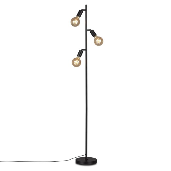 Briloner Stehleuchte E27 3-flammig Kabelschalter Stehlampe Schwarz
