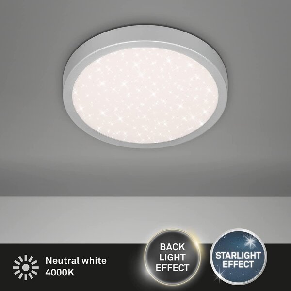 LED Deckenleuchte Backlight, Silber, 18 Watt, Sternenhimmel-Effekt, Ø 28 cm – Briloner