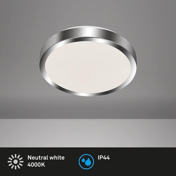 LED Deckenleuchte, weiß – Chrom, 15 Watt, IP44, 29 x 29 x 7,8 cm – Briloner