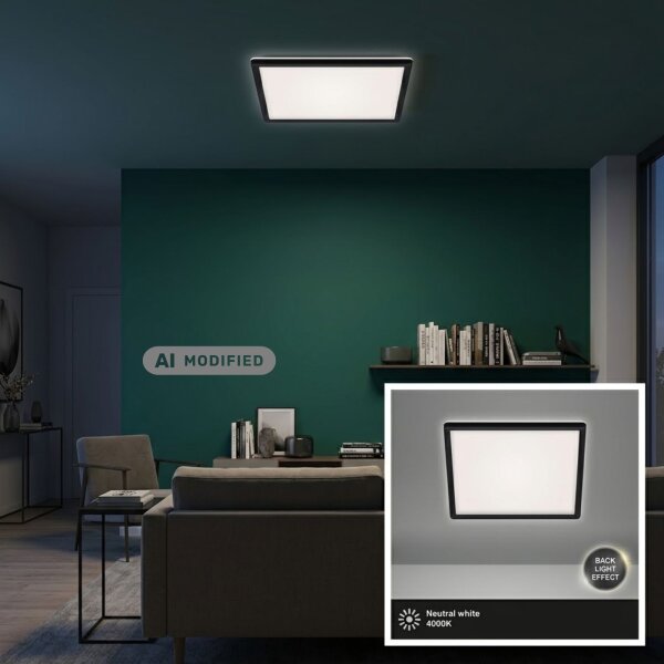 LED Deckenleuchte Slim, Schwarz, 18 Watt, Backlight-Effekt, 29,3 x 29,3 x 2,8 cm – Briloner