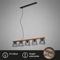 5-flammige Pendelleuchte Taunus, Schwarz / Holz, 5 x E14 max. 25W, 110 x 136 cm – Briloner