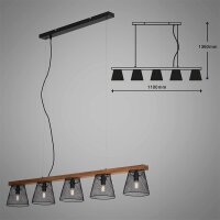 5-flammige Pendelleuchte Taunus, Schwarz / Holz, 5 x E14 max. 25W, 110 x 136 cm – Briloner