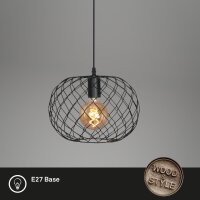 Hängeleuchte Hängelampe, Schwarz / Holzoptik, E27 max. 40W, Ø 30 cm – Briloner