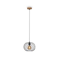 Hängeleuchte Hängelampe, Schwarz / Holzoptik, E27 max. 40W, Ø 30 cm – Briloner
