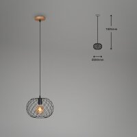 Hängeleuchte Hängelampe, Schwarz / Holzoptik, E27 max. 40W, Ø 30 cm – Briloner
