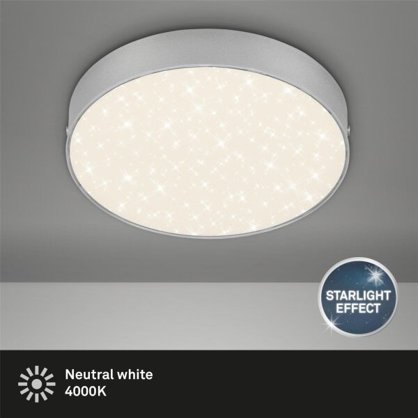 LED Deckenleuchte Sternenhimmel, Silber, 16 Watt, Sternenhimmel-Effekt, Ø 21,2 cm – Briloner