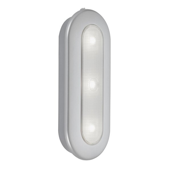 Akku-Dekoleuchte Row, Silber, 3x0,4W, 15,2 x 6,3 x 2,6 cm – Briloner