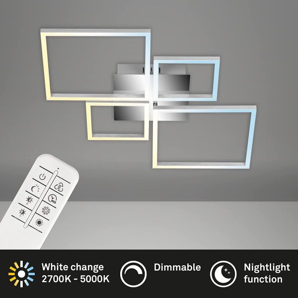 Deckenleuchte Briloner Frame LED 38W dimmbar Deckenlampe schwenkbar Fernbedienung CCT Chrom-Alu