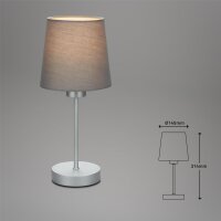 Tischleuchte, Silber / Grau, 25 Watt, E14-Fassung, Textil, Ø 10 cm – Briloner