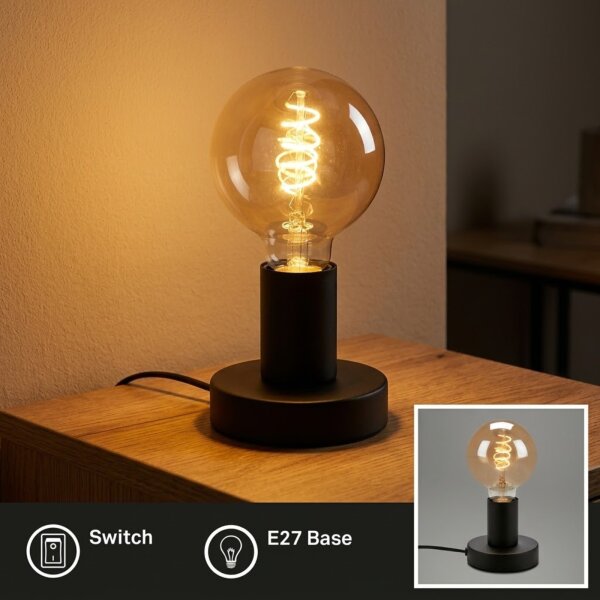 Tischleuchte Tischlampe, Schwarz, 10 Watt, E27-Fassung, Ø 10 cm – Briloner
