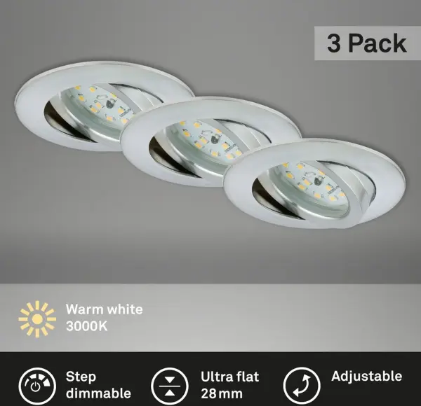 Einbauleuchten Briloner LED 3er Set 6,5 Watt Chrom stufenweise dimmbar warmweiß Einbauspot