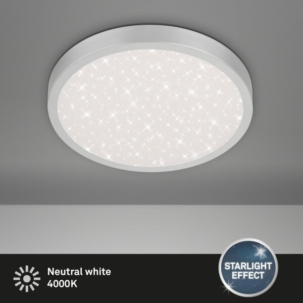 LED Deckenlampe Sternenhimmel, Silber, 24 Watt, 4000K, Sternenhimmel-Effekt, Ø 38 cm – Briloner