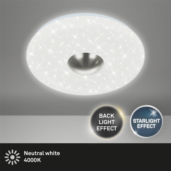 LED Deckenleuchte Nalu, Weiß / Nickelmatt, 18 Watt, Sternenhimmel-Effekt, Ø 38 cm – Briloner