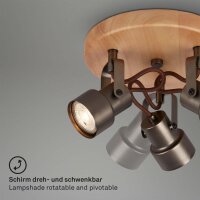 3-flammiger Deckenstrahler Tahun, Holz / Antik-Grau, 3x5W, 3000K, schwenkbar – Briloner