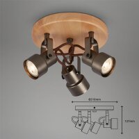 3-flammiger Deckenstrahler Tahun, Holz / Antik-Grau, 3x5W, 3000K, schwenkbar – Briloner