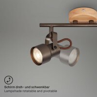 2-flammiger Deckenstrahler Tahun, Holz / Antik-Grau, 2x5W, 3000K, schwenkbar – Briloner