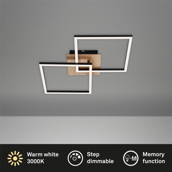 B-Kartonage Deckenleuchte Briloner Frame LED 24W 62CM Deckenlampe Schwenkbar Dimmbar 3000K Holz Schwarz