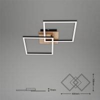 B-Kartonage Deckenleuchte Briloner Frame LED 24W 62CM Deckenlampe Schwenkbar Dimmbar 3000K Holz Schwarz