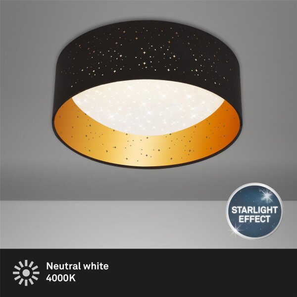 Deckenleuchte Briloner Maila LED 12W Ø 32CM Deckenlampe Sternenhimmel Stoffschirm 4000K Schwarz-Gold