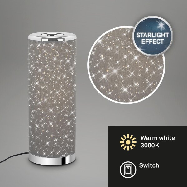 Tischleuchte Briloner LED 5W GU10 Ø 13CM Tischlampe Sternenhimmel Textilschirm Kabelschalter 3000K Grau-Chrom