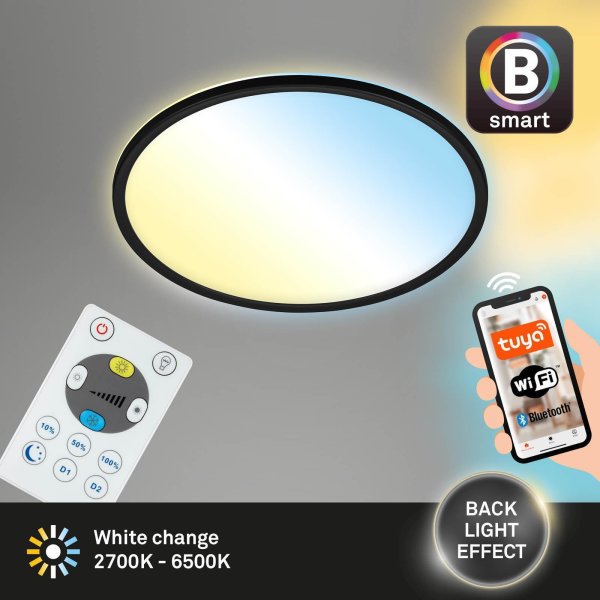 B-Kartonage Deckenleuchte Briloner SmartHome Deckenlampe 22W CCT Dimmbar Fernbedienung Panel Backlight Rund Schwarz