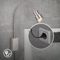 LED Wandlampe Bettlampe, Nickelmatt, 5 Watt, 400lm, 3000K, 2,6 x 6 x 69 cm – Briloner