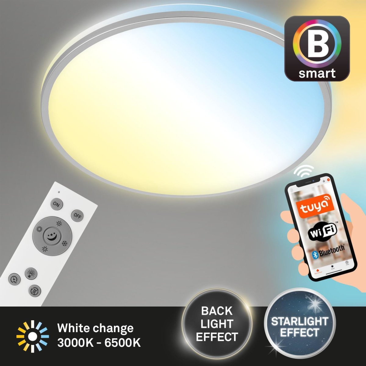 B-Kartonage Deckenleuchte Briloner LED 24W Ø 33,3CM Deckenlampe Smart,  35,00 € | Deckenlampen