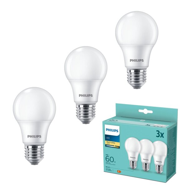Leuchtmittel Philips 3er Set E27 warmweiß 8 Watt LED