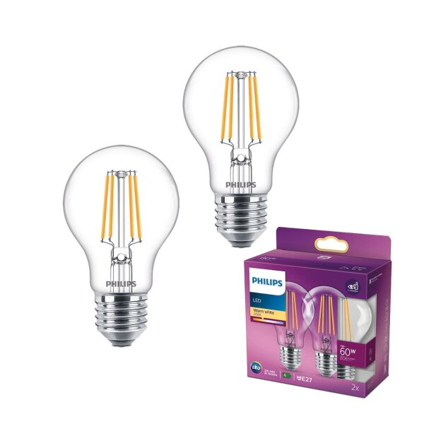 2er-Set LED-Lampe, E27, 7 Watt, 2700K – Philips