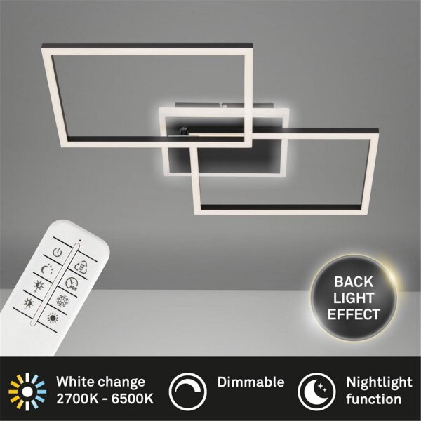 Deckenleuchte Briloner Frame LED mit Fernbedienung Deckenlampe schwarz Lichtfarbe verstellbar