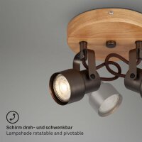 2-flammiger Deckenstrahler Tahun, Holz / Antik-Grau, 2x5W, schwenkbar, Ø 15,9 cm – Briloner