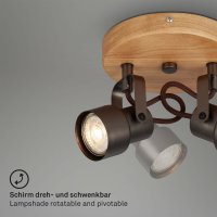 Deckenleuchte Briloner LED GU10 2x5W Ø 15,9CM Deckenlampe Holz Strahler Schwenkbar Spot 3000K Rund Antik-Grau