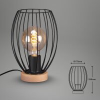 Tischleuchte Briloner E27-Fassung Ø 17,5CM Tischlampe Holz Kabelschalter Metallkorb Schwarz
