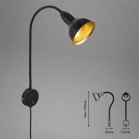 Wandleuchte Briloner E14-Fassung Ø 8CM Wandlampe Flexarm Schalter Spotl Bettleuchte Schwenkbar Bettlampe Schwarz-Gold