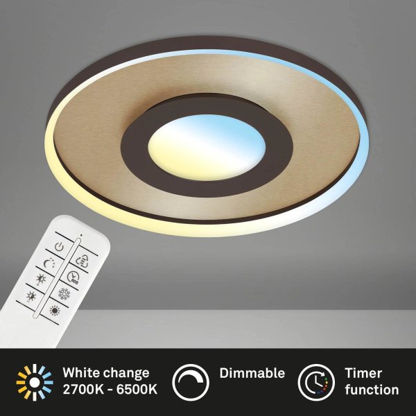 Briloner Deckenleuchte LED 25W Deckenlampe CCT Dimmbar Fernbedienung Gold-Braun