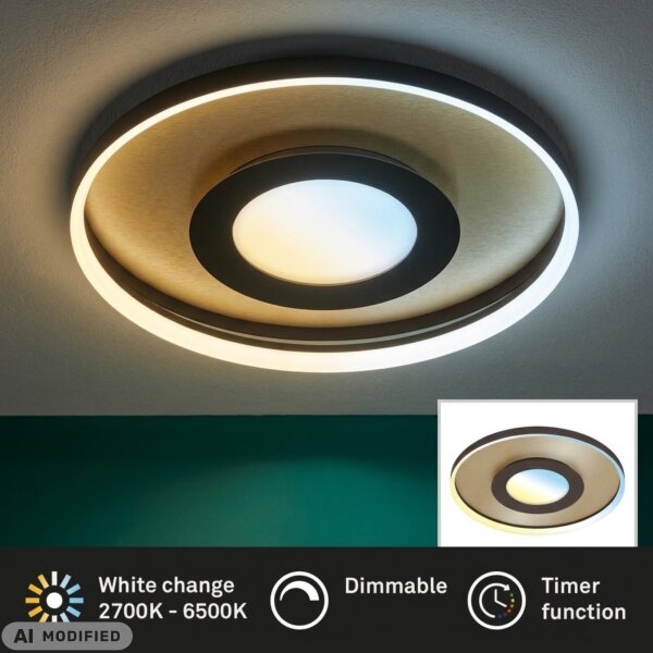 LED Deckenleuchte LED Deckenleuchte mit CCT-Steuerung, Gold-Braun, 25 Watt, dimmbar – Briloner