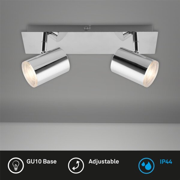 2-flammiger Deckenspot Banyo, Chrom, 2x5W, GU10-Fassung, IP44, 29 x 11,2 cm – Briloner