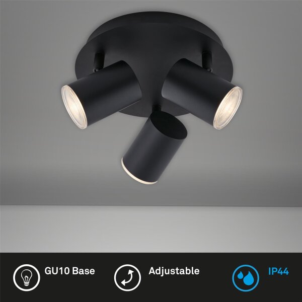 Badleuchte Briloner 3xGU10 Ø 21CM Badezimmerlampe IP44 Strahler Schwenkbar Spot Metall Schwarz