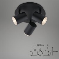Badleuchte Briloner 3xGU10 Ø 21CM Badezimmerlampe IP44 Strahler Schwenkbar Spot Metall Schwarz
