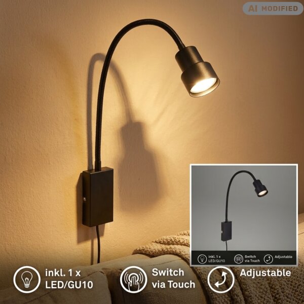 LED Wandleuchte Bettleuchte, Schwarz, 5 Watt, 3000K, 6 x 69 cm – Briloner