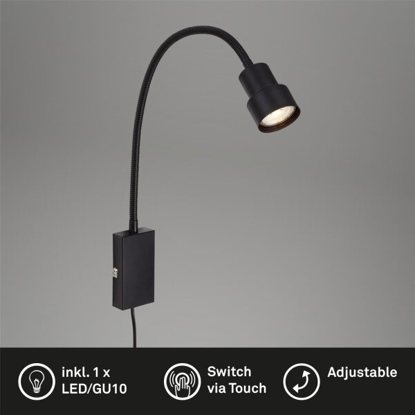 LED Wandleuchte Bettleuchte, Schwarz, 5 Watt, 6 x 69 cm – Briloner