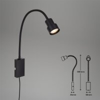 LED Wandleuchte Bettleuchte, Schwarz, 5 Watt, 6 x 69 cm – Briloner
